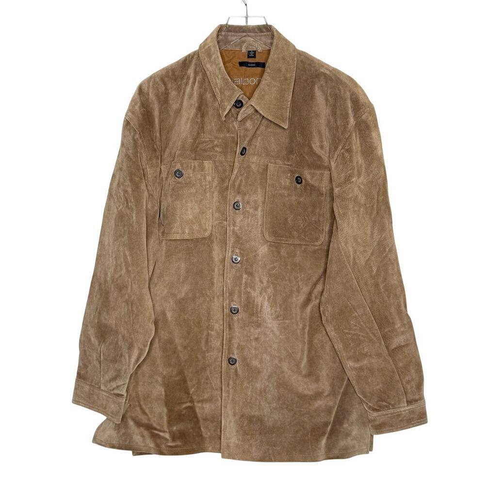 Vintage Claiborne Mens Suede Button Up Shirt Shacket L Tan Western Fall